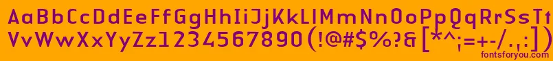 Fonte LinotypeAuthenticSansRegular – fontes roxas em um fundo laranja