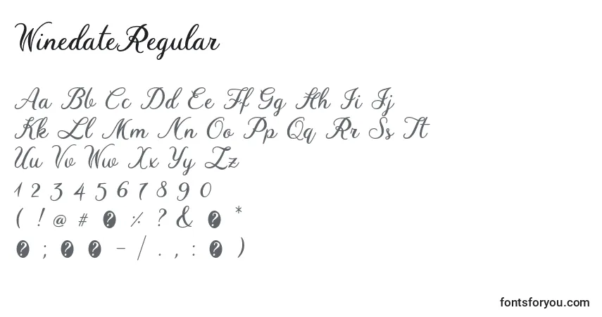 Czcionka WinedateRegular – alfabet, cyfry, specjalne znaki