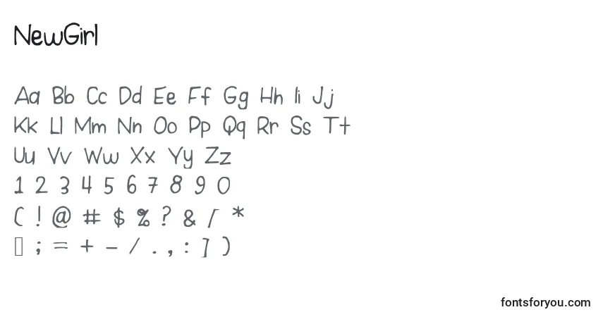Schriftart NewGirl – Alphabet, Zahlen, spezielle Symbole