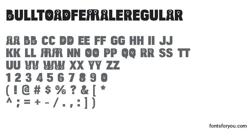 Schriftart BulltoadfemaleRegular – Alphabet, Zahlen, spezielle Symbole
