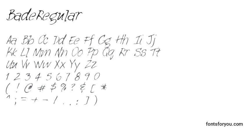 Шрифт BadeRegular – алфавит, цифры, специальные символы