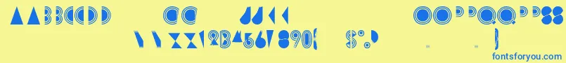 フォントRimsar – 青い文字が黄色の背景にあります。