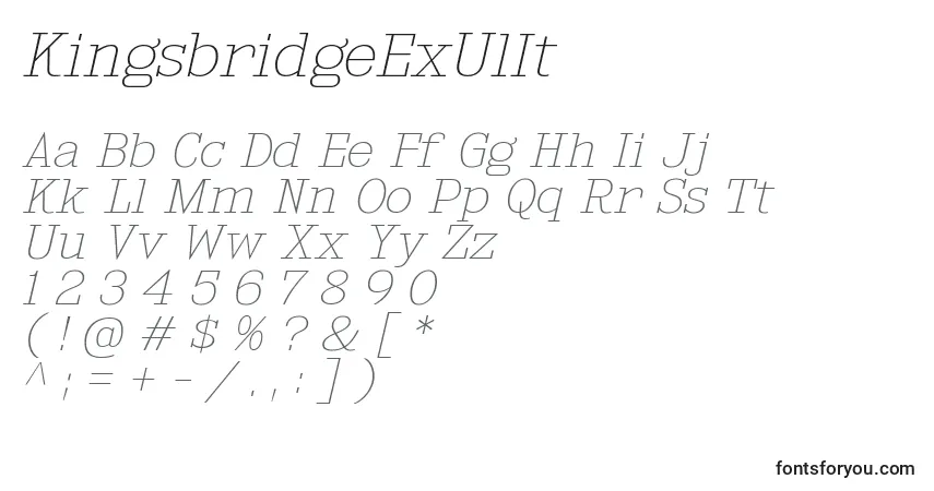 Czcionka KingsbridgeExUlIt – alfabet, cyfry, specjalne znaki