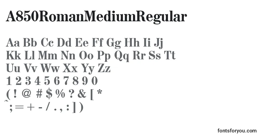 Шрифт A850RomanMediumRegular – алфавит, цифры, специальные символы