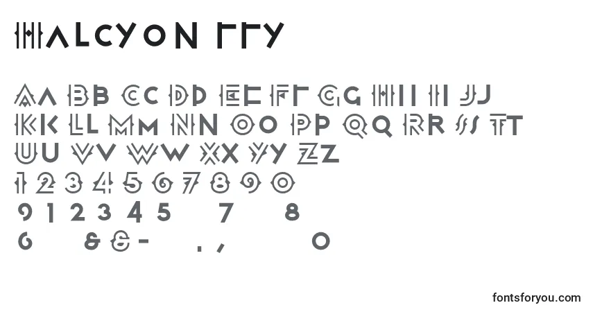Czcionka Halcyon ffy – alfabet, cyfry, specjalne znaki