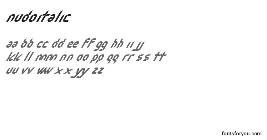 A fonte NudoItalic – alfabeto, números, caracteres especiais