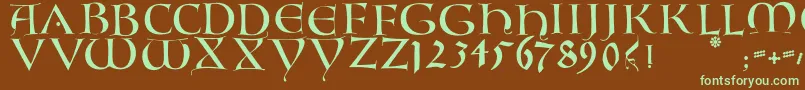 フォントLambordiccaps – 緑色の文字が茶色の背景にあります。