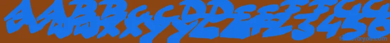フォントGoFasterBrush – 茶色の背景に青い文字