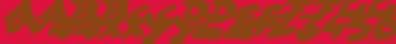Więcej informacji o czcionce GoFasterBrush Czcionka GoFasterBrush – brązowe czcionki na czerwonym tle