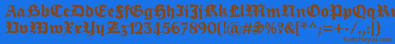 フォントFette Trump Deutsch – 茶色の文字が青い背景にあります。