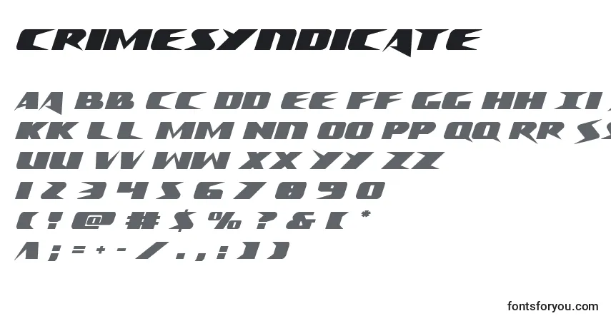 Schriftart Crimesyndicate – Alphabet, Zahlen, spezielle Symbole