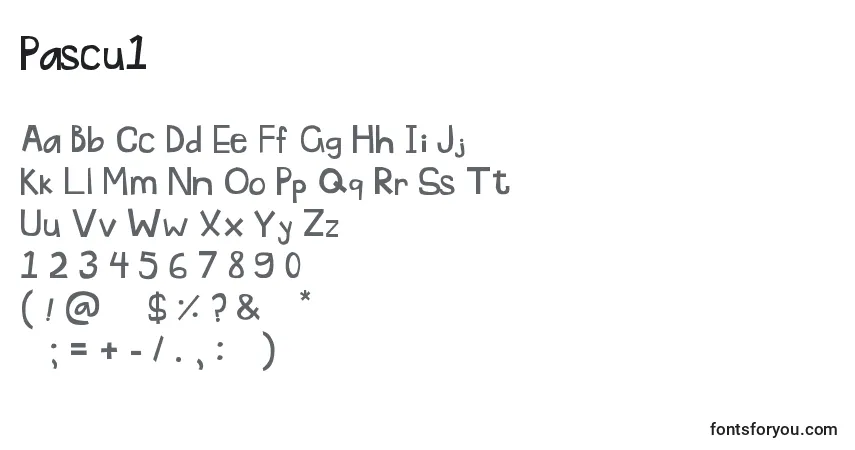 Czcionka Pascu1 – alfabet, cyfry, specjalne znaki
