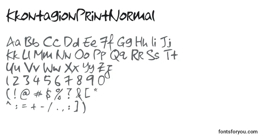 Schriftart KkontagionPrintNormal – Alphabet, Zahlen, spezielle Symbole