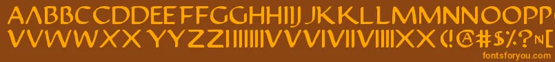 フォントJustv22 – オレンジ色の文字が茶色の背景にあります。