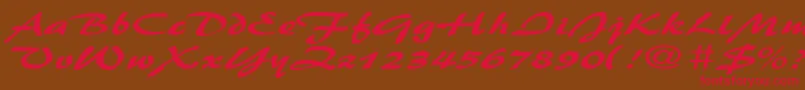 BrushflashexpandedRegular-Schriftart – Rote Schriften auf braunem Hintergrund