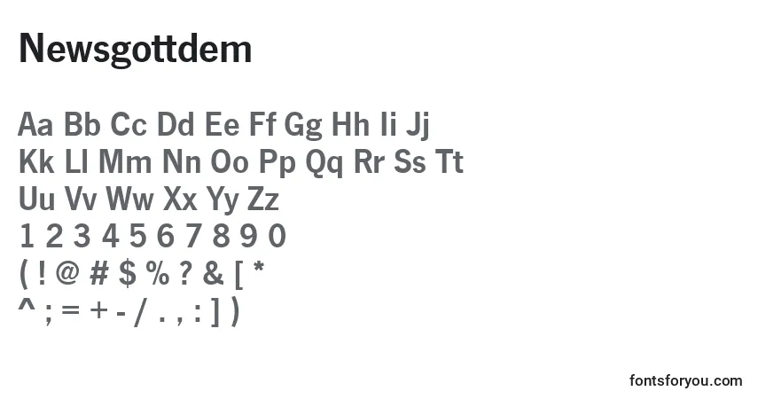 Czcionka Newsgottdem – alfabet, cyfry, specjalne znaki