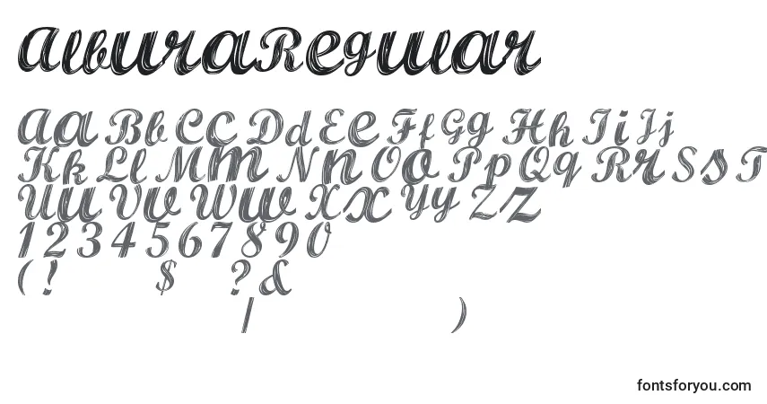 A fonte AlburaRegular – alfabeto, números, caracteres especiais