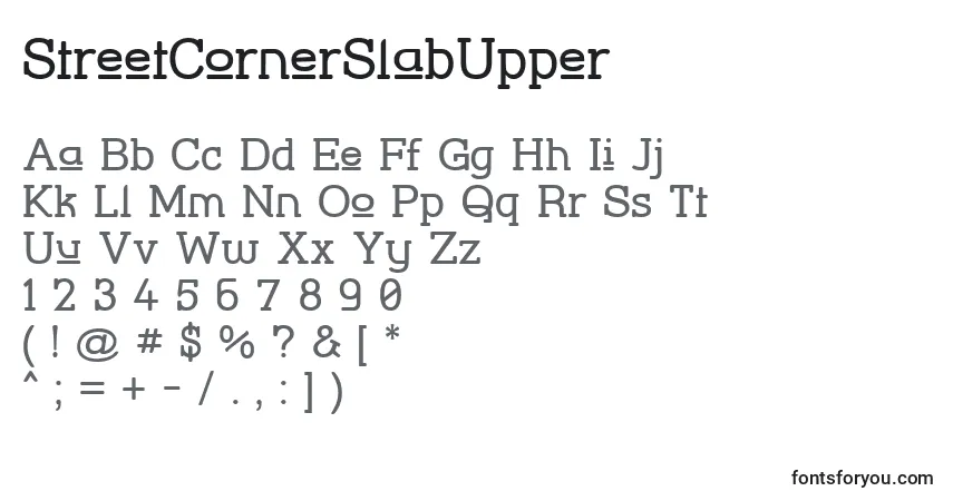 Schriftart StreetCornerSlabUpper – Alphabet, Zahlen, spezielle Symbole
