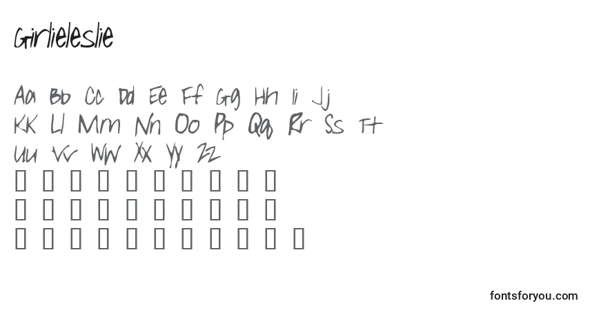 Czcionka Girlieleslie – alfabet, cyfry, specjalne znaki