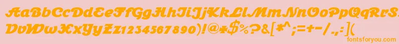 フォントStein1BoldDb – オレンジの文字がピンクの背景にあります。