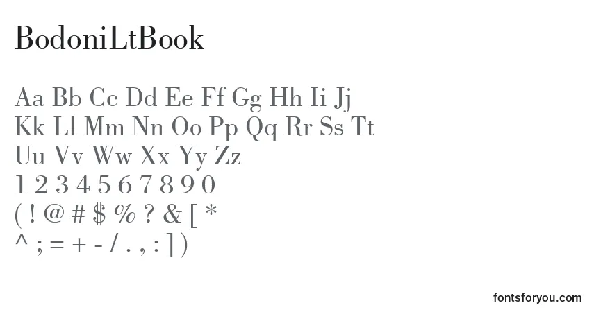 Czcionka BodoniLtBook – alfabet, cyfry, specjalne znaki