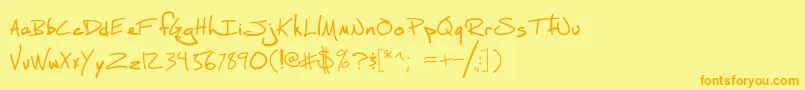 フォントSmScriptism – オレンジの文字が黄色の背景にあります。