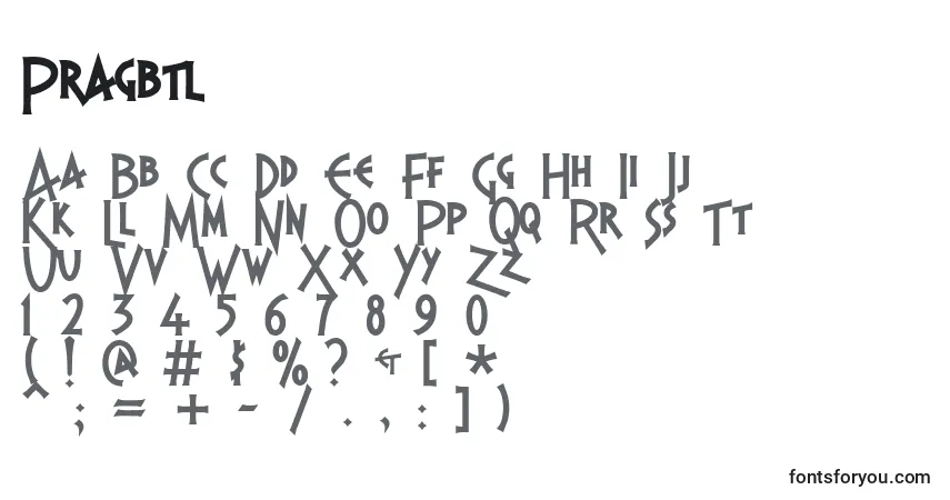 A fonte Pragbtl – alfabeto, números, caracteres especiais