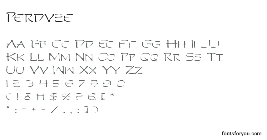 Czcionka Perdv2e – alfabet, cyfry, specjalne znaki
