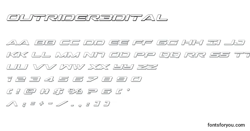 A fonte Outrider3Dital – alfabeto, números, caracteres especiais