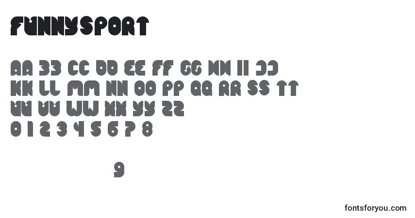 Czcionka FunnySport – alfabet, cyfry, specjalne znaki