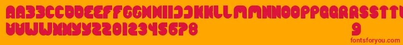 FunnySport-Schriftart – Rote Schriften auf orangefarbenem Hintergrund