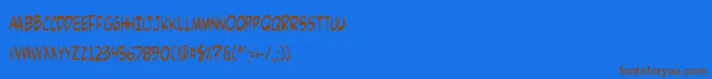 フォントComicv3c – 茶色の文字が青い背景にあります。