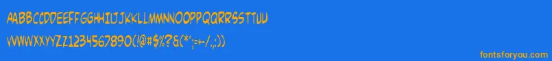 フォントComicv3c – オレンジ色の文字が青い背景にあります。