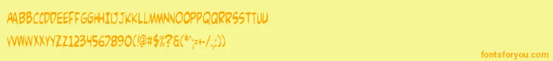 フォントComicv3c – オレンジの文字が黄色の背景にあります。