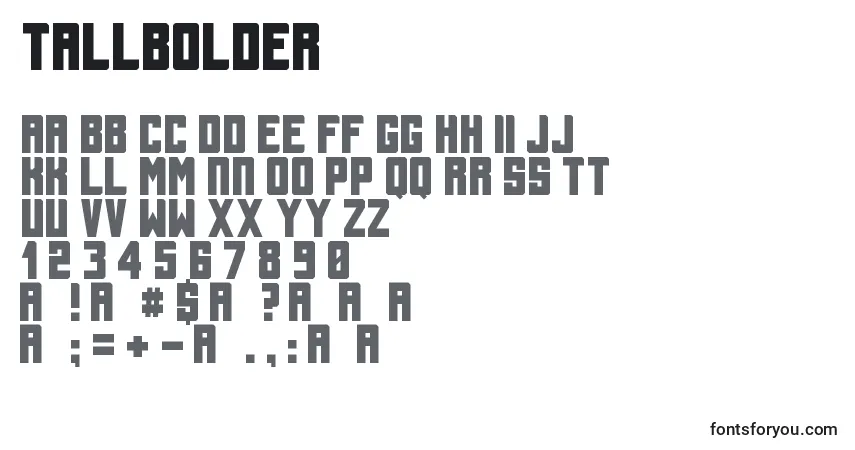 Czcionka TallBolder – alfabet, cyfry, specjalne znaki