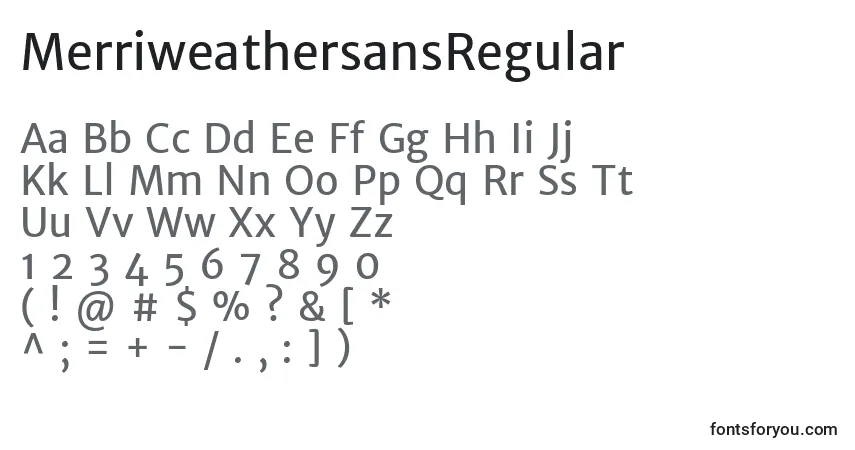 Czcionka MerriweathersansRegular – alfabet, cyfry, specjalne znaki