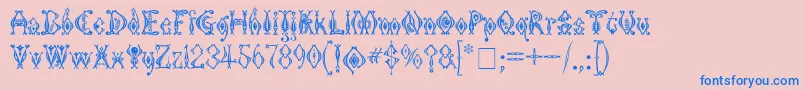 フォントKingthingsTendrylle – ピンクの背景に青い文字