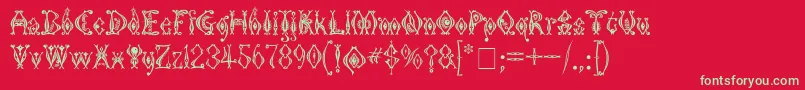 フォントKingthingsTendrylle – 赤い背景に緑の文字