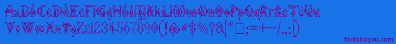 フォントKingthingsTendrylle – 紫色のフォント、青い背景