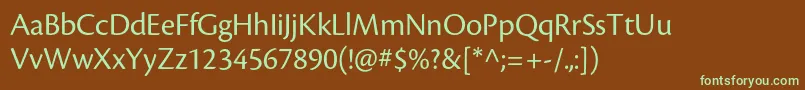 フォントCronosproDisp – 緑色の文字が茶色の背景にあります。