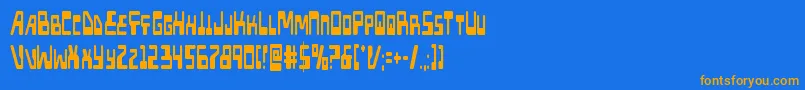 フォントXpedxtracond – オレンジ色の文字が青い背景にあります。