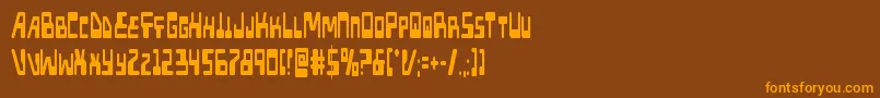 フォントXpedxtracond – オレンジ色の文字が茶色の背景にあります。