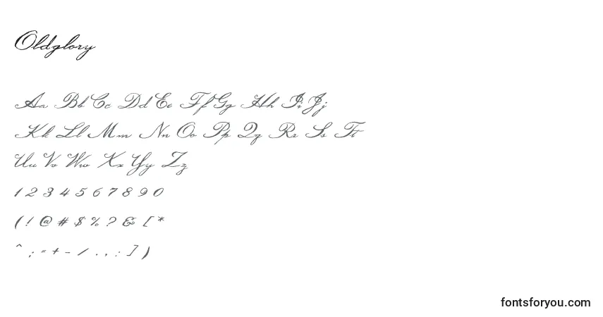 Czcionka Oldglory – alfabet, cyfry, specjalne znaki
