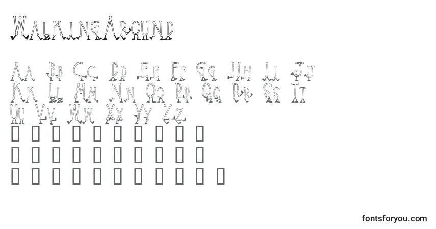 Czcionka WalkingAround – alfabet, cyfry, specjalne znaki