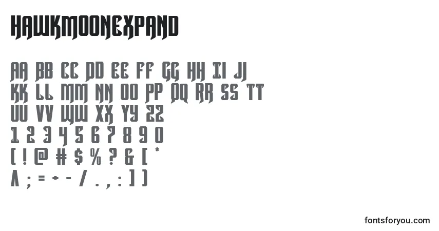 Schriftart Hawkmoonexpand – Alphabet, Zahlen, spezielle Symbole