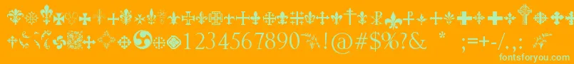 Crucifixsymbols-Schriftart – Grüne Schriften auf orangefarbenem Hintergrund