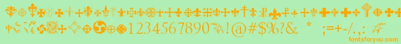 Crucifixsymbols-Schriftart – Orangefarbene Schriften auf grünem Hintergrund