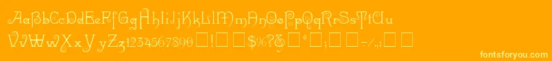 RiccioDisplayScriptSsi-Schriftart – Gelbe Schriften auf orangefarbenem Hintergrund