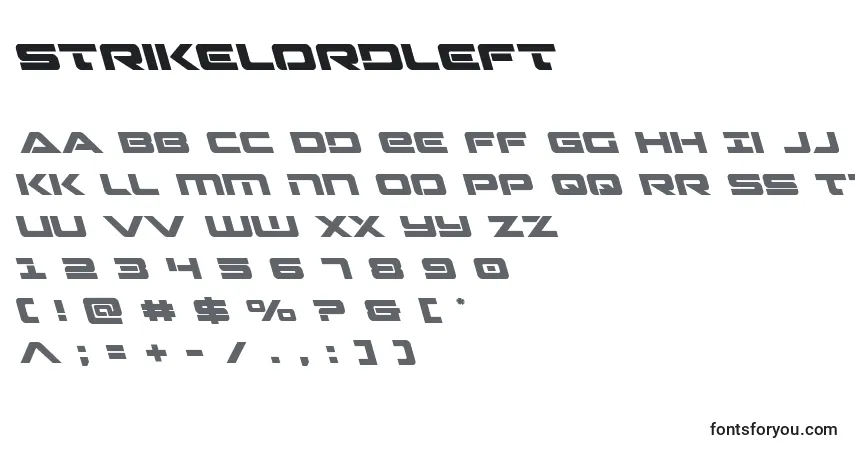 Schriftart Strikelordleft – Alphabet, Zahlen, spezielle Symbole