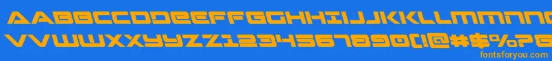 Strikelordleft-Schriftart – Orangefarbene Schriften auf blauem Hintergrund